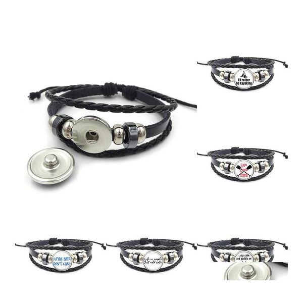 Braccialetti con ciondoli Preferirei fare kayak per donne uomini slalom d'acqua canoa sport 18 mm zenzero bottone a pressione braccialetto avvolgente in pelle moda Dr Otri7