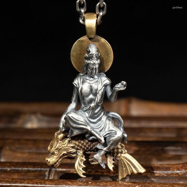 Collane con ciondolo Bellissimo pesce rosso vintage Monte Bodhisattva Statua di Buddha Collana Uomo Donna Amuleto buddista Regalo di gioielli religiosi