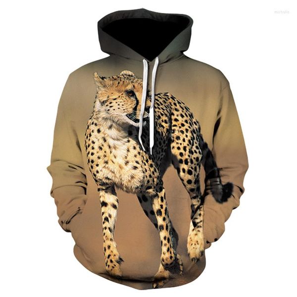 Hoodies masculinos Animal Cheetah 3D Capuz de impressão de outono Mulheres Mulheres Casual Sorto Brial de Personalidade de Personalidade de Crianças Top Pullover