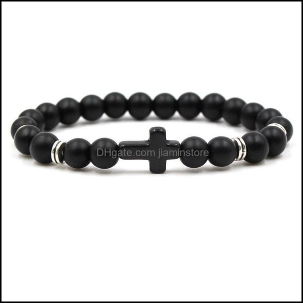 Pedra natural unissex de miçangas 7 Cores Charm Charm Trabalho manual Mão trabalha com pulseiras foscas de onyx preto para homens cair entrega Je otkqg