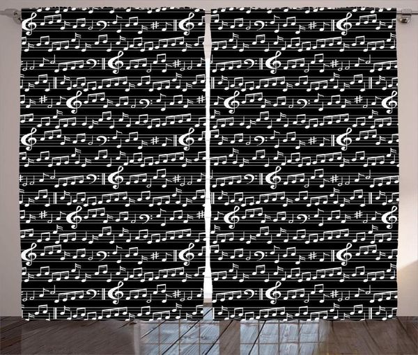 Vorhang mit Musikvorhängen, Musiknoten und Notenschlüssel-Blattmuster im abstrakten Stil, bedruckt, für Wohnzimmer, Schlafzimmer, Fenster, Vorhänge in Schwarz und Weiß