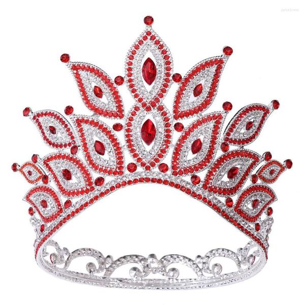 Copricapo DA296-1 LUMINOSO Copricapo da sposa europeo Tiara Stage Spettacolo di bellezza Strass rossi Corona rotonda da sposa barocca