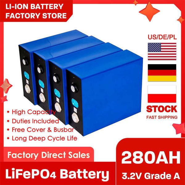 4pcs 3.2V 280Ah Batteria Lifepo4 12V 24V 48V Batterie ricaricabili agli ioni di litio Li-ion Stazione di alimentazione Cella solare Auto elettrica RV