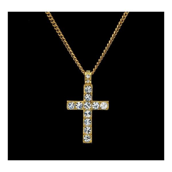 Colares de pingentes mensagens de corte para feminino para mulheres hip hop bling cristal crucifix de ouro sier sier rapper hiphop jewelry presente grow deli ot46d