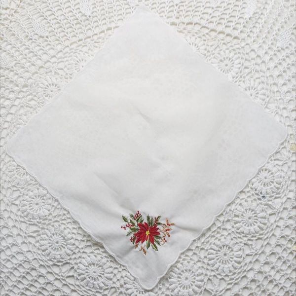 Tovagliolo da tavola 12 pezzi Fazzoletti in tessuto di cotone bianco Fazzoletti da sposa con bordi smerlati Fazzoletto ricamato floreale 12 