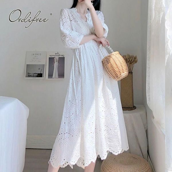 Vestidos casuais limite 2023 Women Women White Borderyer Dress Vacation Holiday Lace Lace Vintage Tunic Beach