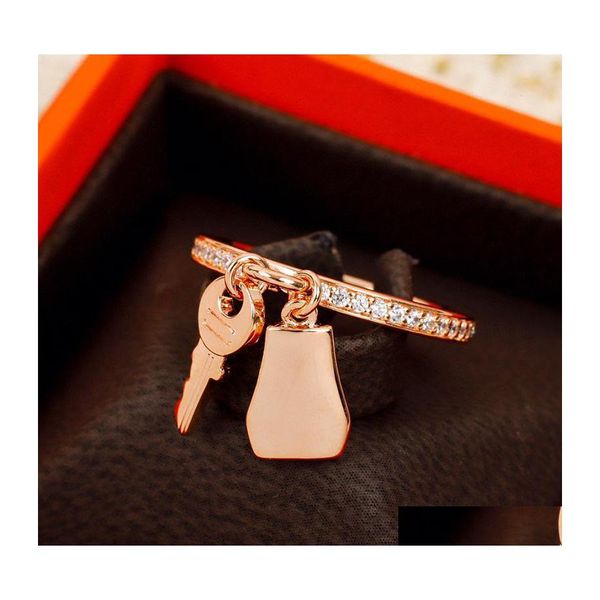 Cluster-Ringe Marke Pure 925 Sterling Silber Schmuck für Frauen Key Lock Rose Gold Hochzeit Luxus Engagement Geometrische Drop Lieferung Rin Dhphx