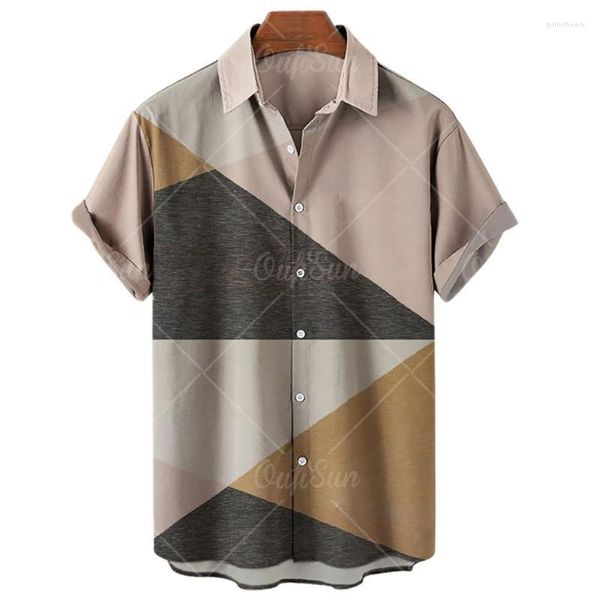 Männer Casual Hemden Sommer 2023 Bunte Gestreifte Plaid 3d Stil Gedruckt Männer Hawaiian Strand Eine Taste Plus Größe 5XL topMen's Quin22