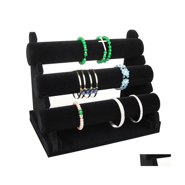 Supporto per gioielli Nero Veet 3Tier Bracciale Orologio Bangle Display Holder Vetrina Tbar Storage Collana Organizer 442 H1 Drop Delivery Pac Dhwd7