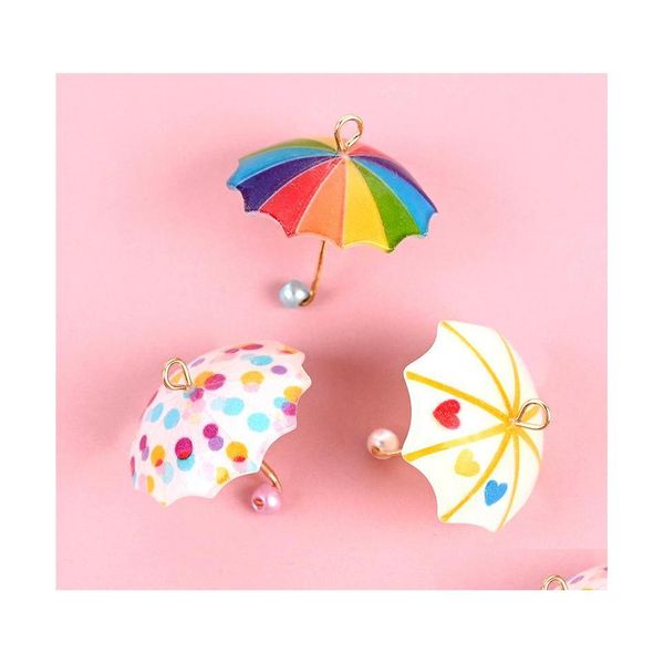 Charms 6 Stücke Mini Simation Kleiner Regenschirm für Puppenhaus Miniatur Anhänger DIY Ohrringe Halskette Schlüsselanhänger Zubehör C396 Drop Deliv Dhenk