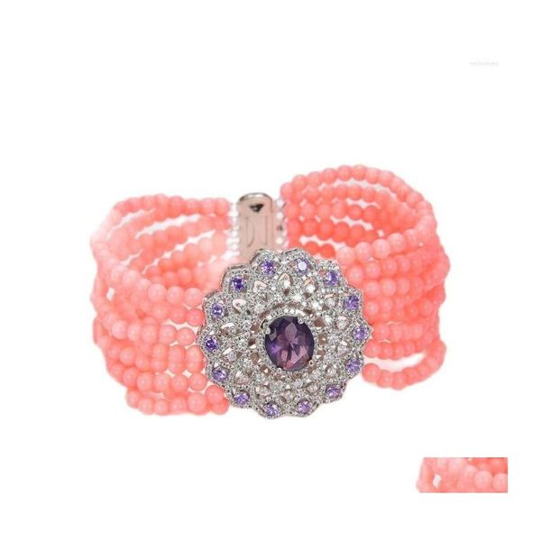 Filo di perline Jk 8 fili Bracciale in corallo rosa Connettore Cz per gioielli da donna Braccialetti con consegna a goccia Dhaxh