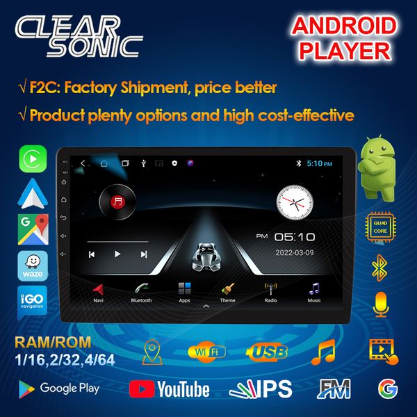 reprodutor multimídia Android Car Stereo com Carplay carplay unidade principal android player com tela IPS, solução 4core T3L