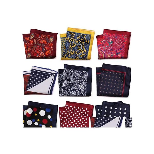 Taschentaschentücher 23x23 cm Mann Pocket Square Hanky ​​Druck auf Polka Punkt Blüten Brusttuch Großer Größe Taschentuch für Herren Anzug Hochzeit Dr. OT5it