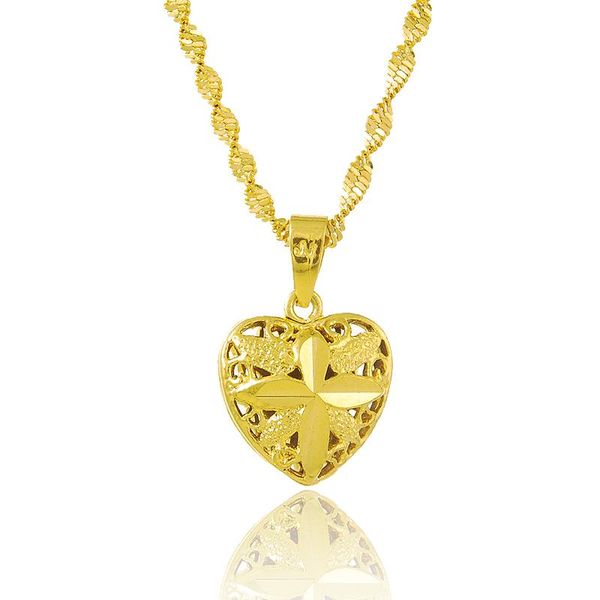 Collane con ciondolo Catena color oro puro per le donne Real 24k GP Gioielli di moda da donna Collana girocollo a cuore Regalo di nozze