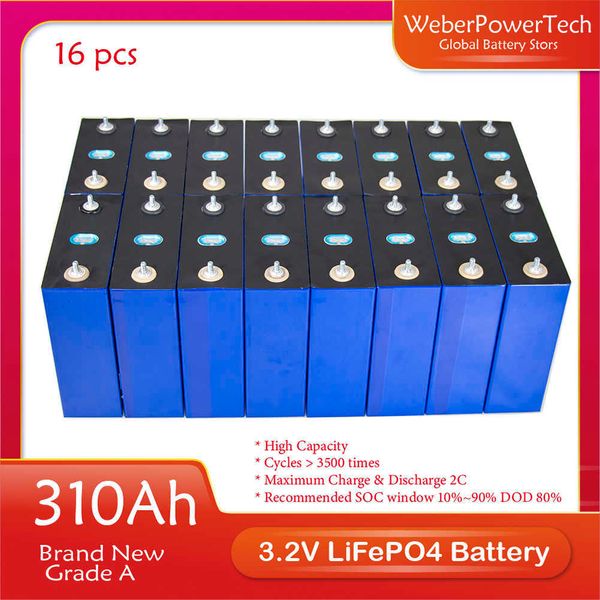 3.2V 310AH LIFEPO4 Bateria grau A 48V Baterias recarregáveis ​​de li-íon de lítio para carro elétrico DIY 12V 24V Sistema de armazenamento de energia solar