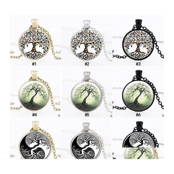 Colares pendentes ￁rvore da moda da vida Time Gem Cabochon Glass Charm Sier Black Bronze Link Chain For Mull Men S Luxury Jewelry Dro Otawl