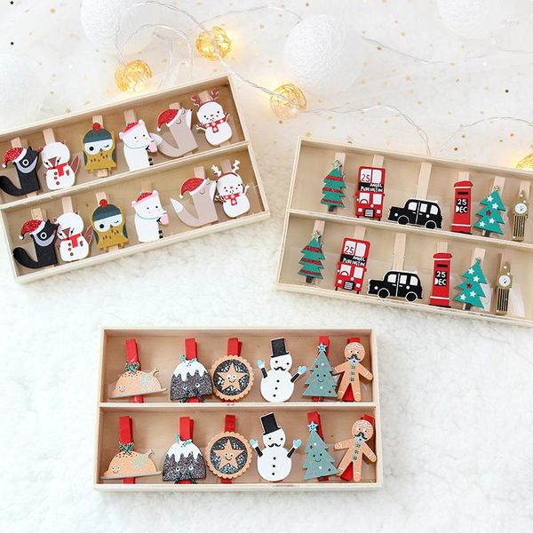 Decorazioni natalizie Ornamenti per l'albero Piccoli regali Clip per cartoni animati per bambini Carta dei desideri Sticky Wood Po