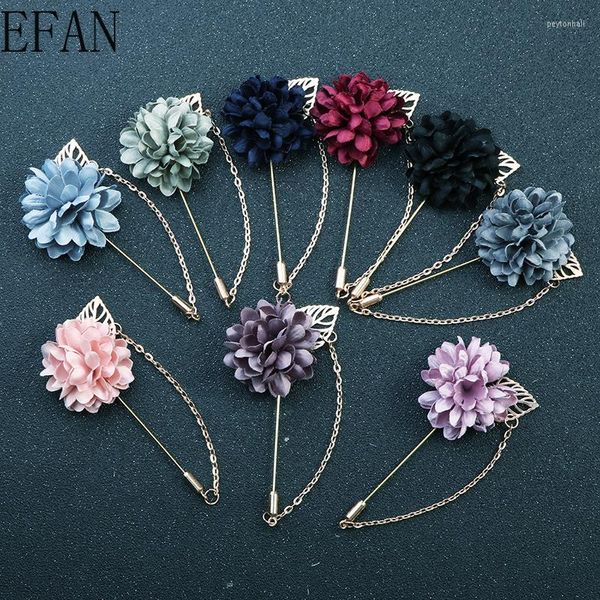 Broches Mode Mannelijke Pakken Bladgoud Rozen Corsage Kraag Bloemen Lange Naald Met Ketting Handgemaakte Revers Pin Broche