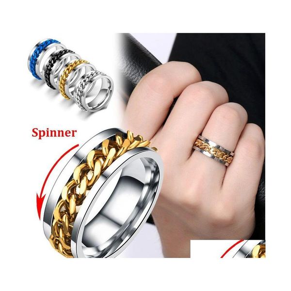 Band Ringe 8mm Cool Edelstahl Drehbare Männer Ring Kann Bier Flasche Kette Punk Frauen Schmuck Für Party Geschenk Drop Lieferung Otakb