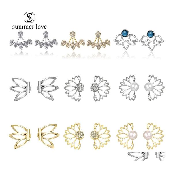 Ohrstecker mit türkisfarbener Perle, Lotus-Tropfenohrring für Damen, einzigartiger Designer, abnehmbar, elegant, Sier-Beschichtung, Schmuck, Drop-Lieferung, Ohrringe Dh3Ph