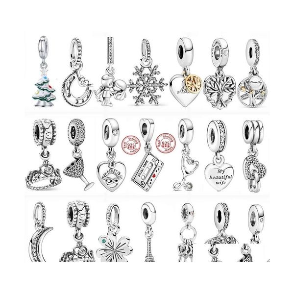 Charms 925 Sterling Sier Ciondola Charm Luna Albero Fiocco di neve Corona Cup Bead Fit Bracciale Pandora originale Accessori per gioielli fai da te Drop Dhlgw