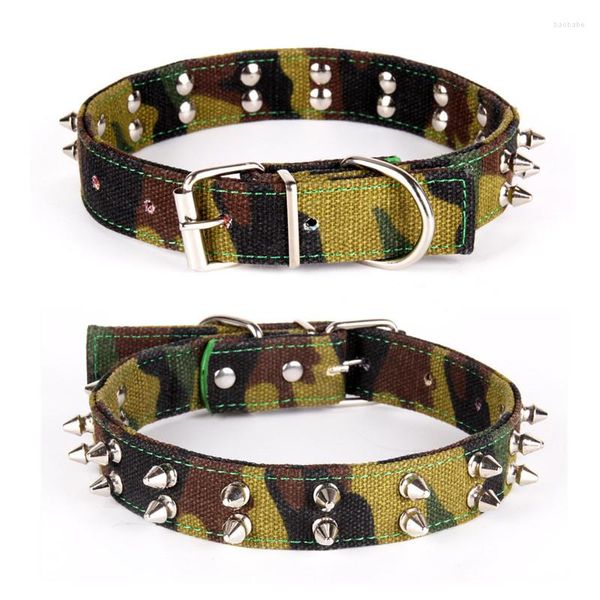 Collari per cani Cute Camouflage Pet Rivetto Panno Chiodo tondo Collana con borchie Cinturino a spillo Stile punk Per medie e grandi