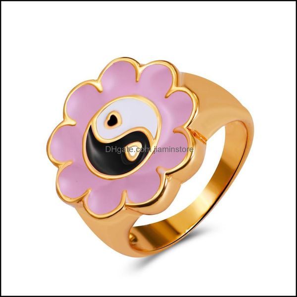 Ringas de banda Sweet Girlower Heart esmalte o dedo para mulheres coreanas de óleo contraste colorido tai chi gossip yin yang y2k jóias gota deli otz6f