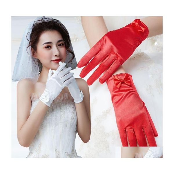 Fünf Finger Handschuhe Frauen Hochzeit Braut Kurze Satin FL Finger Handgelenk Länge Kostüm Prom Party Handschuh Drop Lieferung Mode Accessori Otp5C