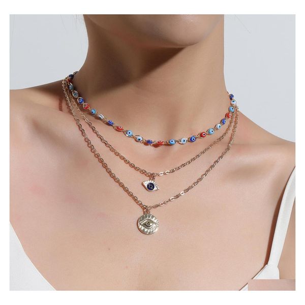 Anhänger Halsketten Mode Türkische Böse Augen Mtilayer Für Frauen Böhmischen Vintage Teufel Halskette Choker Perlen Party Schmuck 2021 Drop DHSU4