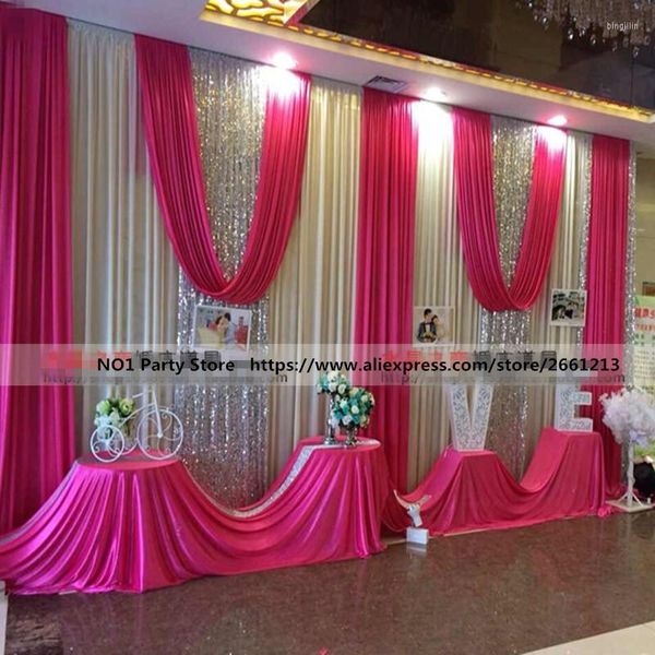 Decorazione per feste Paillettes di lusso Sfondo per palcoscenici per matrimoni 10ftX20ft Tenda bianca con decorazioni per eventi sullo sfondo di Swag