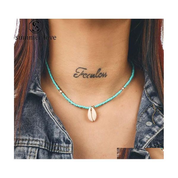 Anhänger Halsketten Mode Shell Choker Halskette Für Frauen Grüne Natur Stein Perlen Kette Trendy Schmuck Geschenk Drop Lieferung Anhänger Dh129