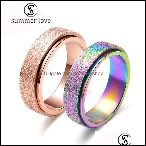 Anelli a fascia in acciaio al titanio 6 mm rotanti per donna uomo oro rosa arcobaleno superficie smerigliata portafortuna fidanzamento matrimonio gioielli regalo Dh32Y