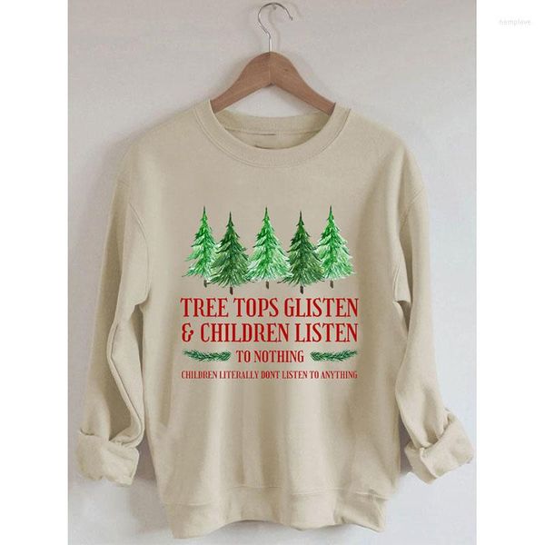 Damen T-Shirts Rheaclot Tree Tops Glisten Children Listen Christmas Print Damen Baumwolle weiblich süß langärmelig Sweatshirt