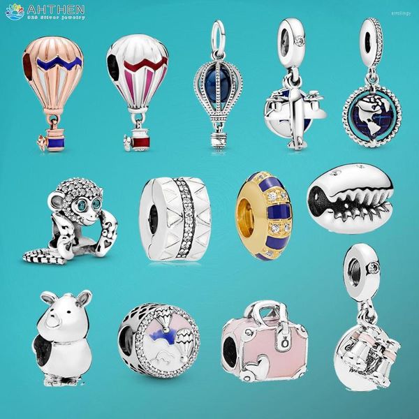 Contas ahthen 925 Sterling Silver Air Balloon Globe Trip Charms Fit Bracelets Original para Mulheres Jóia Girl Gift