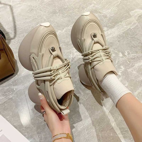 Botlar Kadın Spor Ayakkabı Orijinal Deri Platform Sıradan Ayakkabı Tıknaz Sneaker 6cm Artış Tasarımcı Kalın Sole Baba 221215