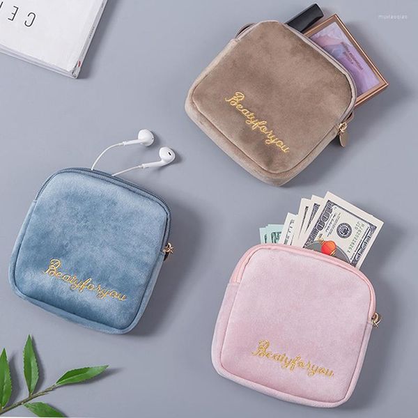 Borse portaoggetti Borsa cosmetica portatile in velluto Borsa da viaggio Mini moneta Soldi Carta d'identità Custodia per rossetto Assorbente sanitario da donna Custodia per imballaggio per tamponi