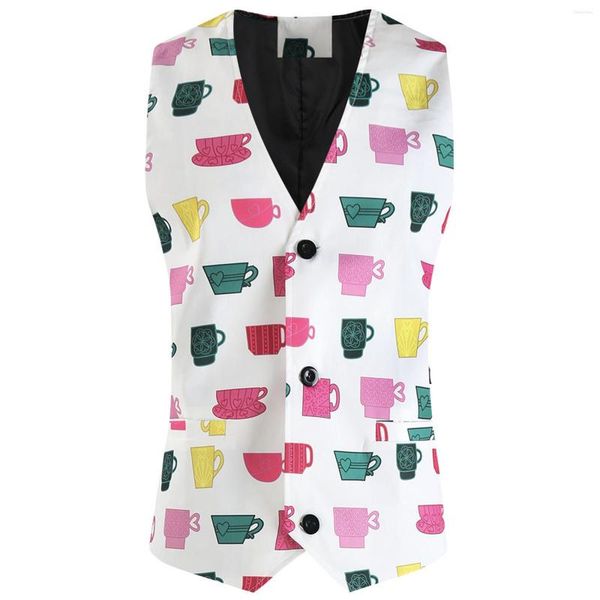 Herrenwesten Valentinstag Herren Ärmelloser Anzug Cartoon Print Knöpfe Blazer Weste Männlich Plus Größe Casual Business Jacke Weste # t2g