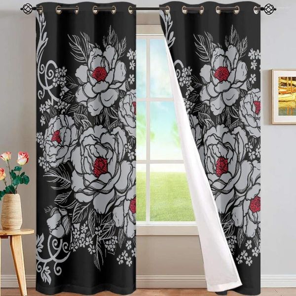 Impresión de cortina a pedido, Cortinas estampadas románticas de rosas góticas 3D para sala de estar, dormitorio, Cortinas rojas y blancas, El Drapes
