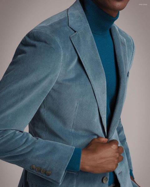 Abiti da uomo Blazer per uomo Velluto a coste blu Abito da uomo Slim Costume stile business Cappotti invernali Personalizzato Taglie forti Abbigliamento formale Singolo