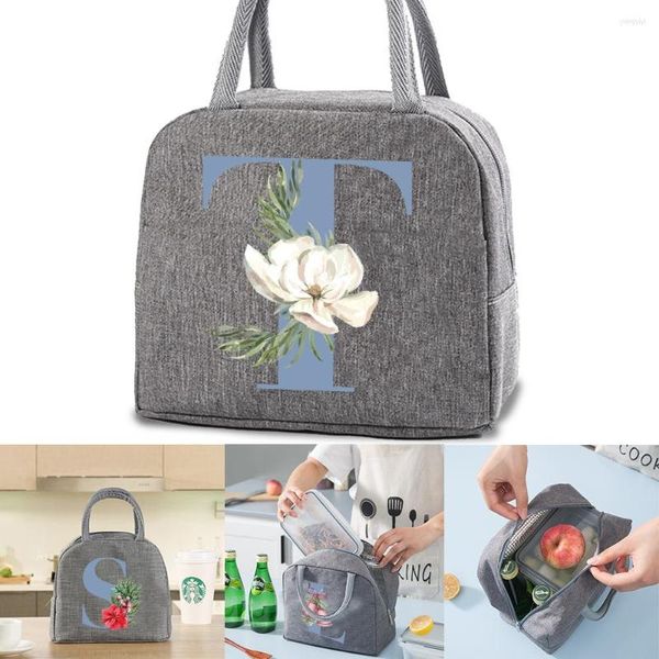 Bolsa de lancheira térmica isolada de sacos de mochila feminino para crianças organizador de telha de telha de letra azul letra de pacote de armazenamento de piquenique