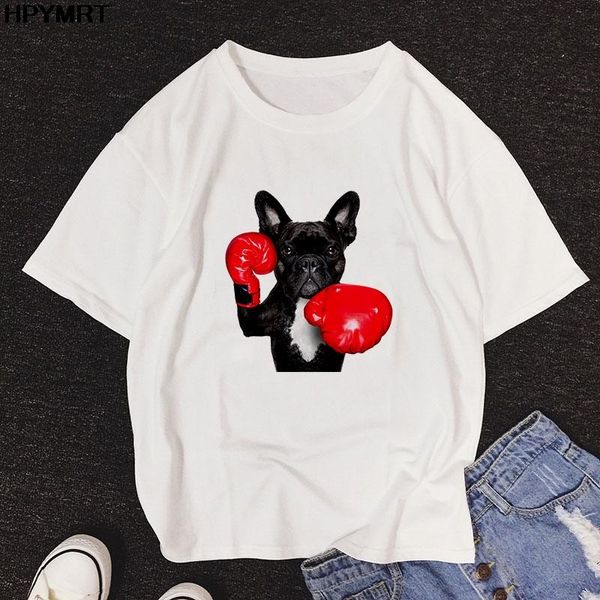 Erkekler Tişörtleri Yaz Moda Erkekler Boks Köpek Baskı Gömlek Sıradan Harajuku Üstler Komik Grafikler Tees Beyaz Kısa Kollu Tshirt Erkek