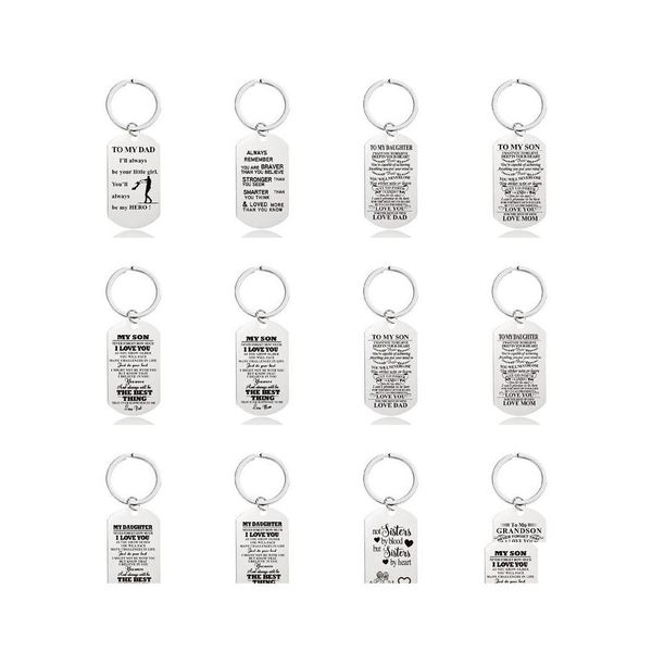 Principais anéis de moda letras de aço inoxidável para minha filha Fathers Day Day Sier Car Keychains Jewelry Graduation Presente 1825 D DHKEO