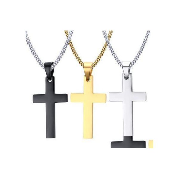 Подвесные ожерелья модный крест для женщин Мужчины Религиозное распятие золото серель черные сети