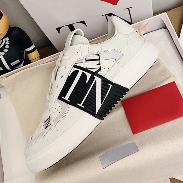 2023 Lüks Erkek Ayakkabı Buzağı Bantlı 7n Tasarımcı Sneaker Beyaz Siyah Gri Mavi Toz Bag Moda Deri Düşük Erkekler Kadın Sneakers Trainers Eur 35-45