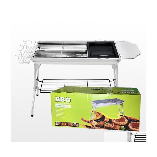 Bbq Grills Hochwertiger Holzkohlegrill Tragbarer faltbarer Edelstahl-Grillherd Regal für Garten im Freien Familienfeier Drop D Dhvgs