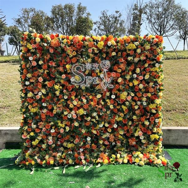 Dekorative Blumen SPR Roll-Up Seidenrose Hortensie Weißer Blütenkopf Blätter Panel Wandbild Hochzeit Wandhintergrund künstlich