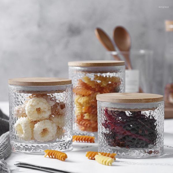 Garrafas de armazenamento Hammer Pattern Glass Jars Alimento Sealed Tea com tampas caseiras doces e enfeites de grãos de café