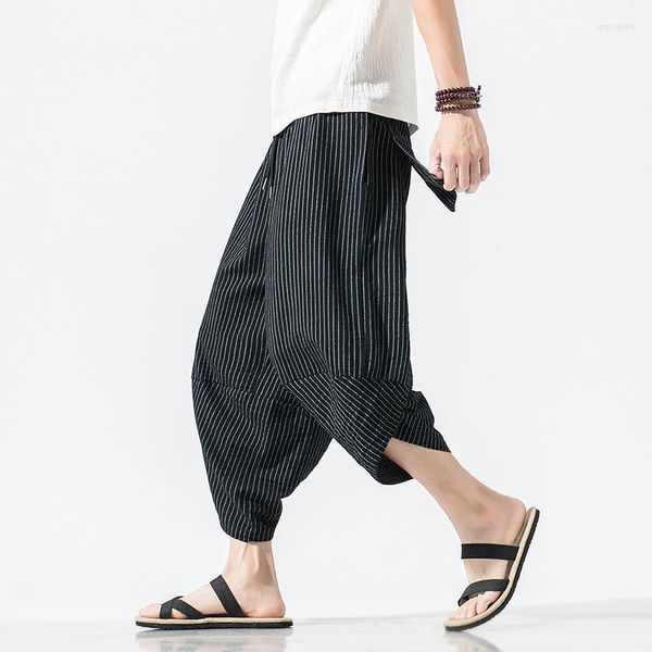 Pantaloni da uomo Baggy Cotton Harem Men 2023 Summer Japanese Vintage Striped Women Hip Hop Plus Size 5XL-M Gamba larga Pantalon