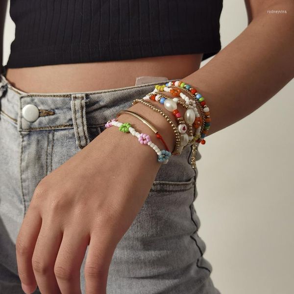 Strang Perlen Stränge Mehrschichtige Bunte Acryl Armband Sets Für Frauen Mädchen Böhmischen Seil Faden Weiblichen Sommer Schmuck 2023 Rodn22