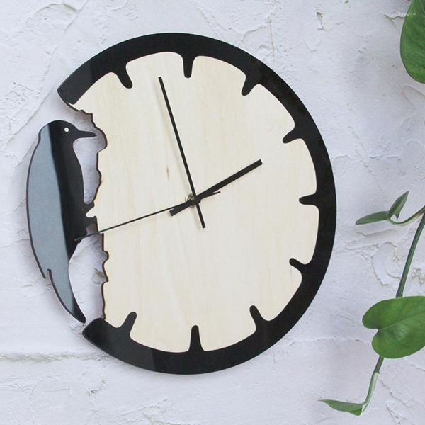 Relógios de parede Woodpecker Relógio Crie Criativo Mute Design Moderno Restaurante de Cozinha Rount